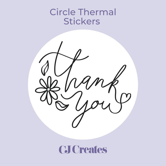Thank You (Flowers) Circle Thermal Stickers