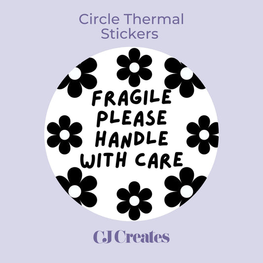 Fragile - Please handle with care (flowers) Circle Thermal Stickers