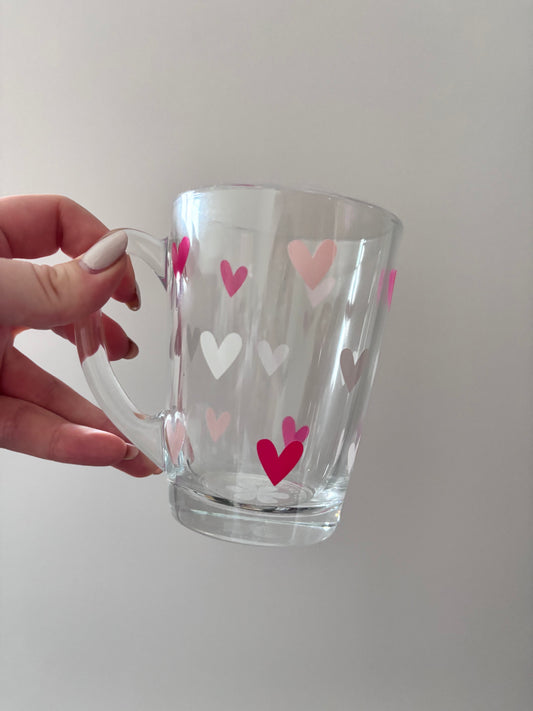 Pink hearts glass Mug