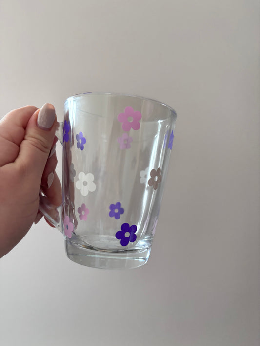 Purple mix flowers glass mug