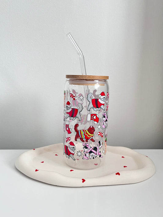 Festive Kitties Glass Tumbler