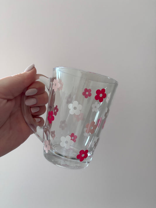 Pink flowers glass mug