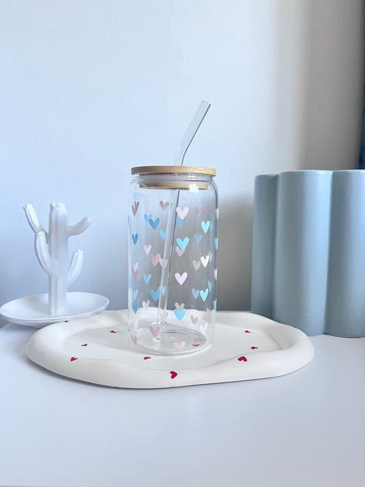 Pink and Blue Hearts Glass Tumbler